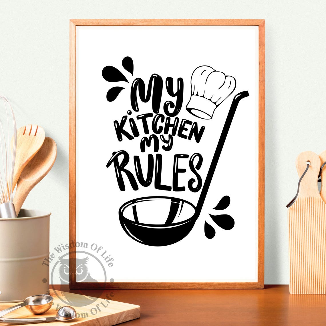 My Kitchen My Rules Chef Hat Ladle Funny Kitchen Decor Wall Art - Image 5