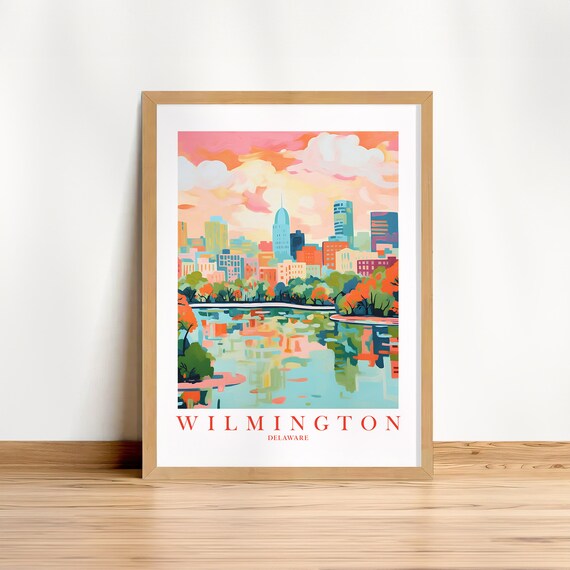 Wilmington Delaware Skyline River Reflection Sunset Glow Poster