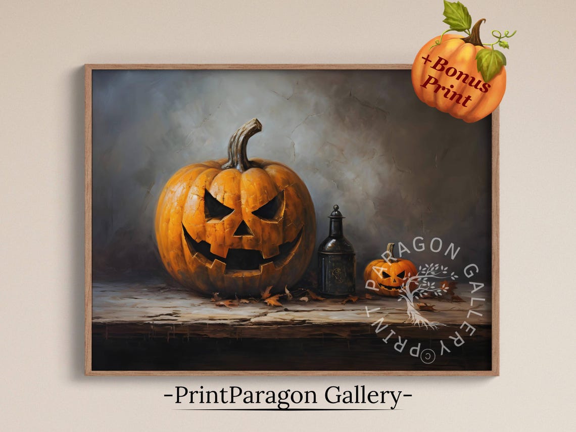 Carved Jack O Lantern With Apothecary Bottle Spooky Halloween Poster