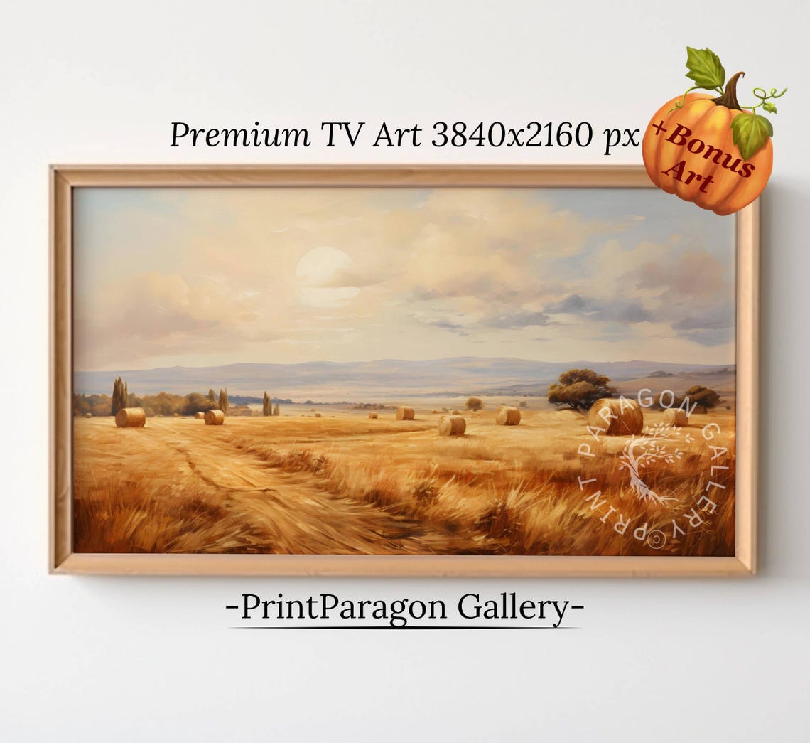 Sunset Wheat Field With Scattered Hay Bales Golden Harvest Poster