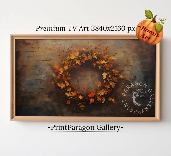 Autumn Maple Leaf Wreath Moody Rustic Fall Frame TV Wall Art