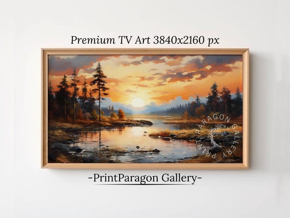 Forest Lake Sunset Frame Tv Art Rural Fall Tv Decor Panoramic Landscape Cottagecore Fall Tv Home Decor Country Fall