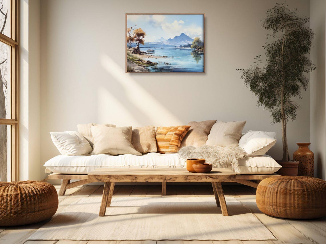 Blue Mountain Lake with Sailboats Autumn Trees Scenic Poster - Image 2