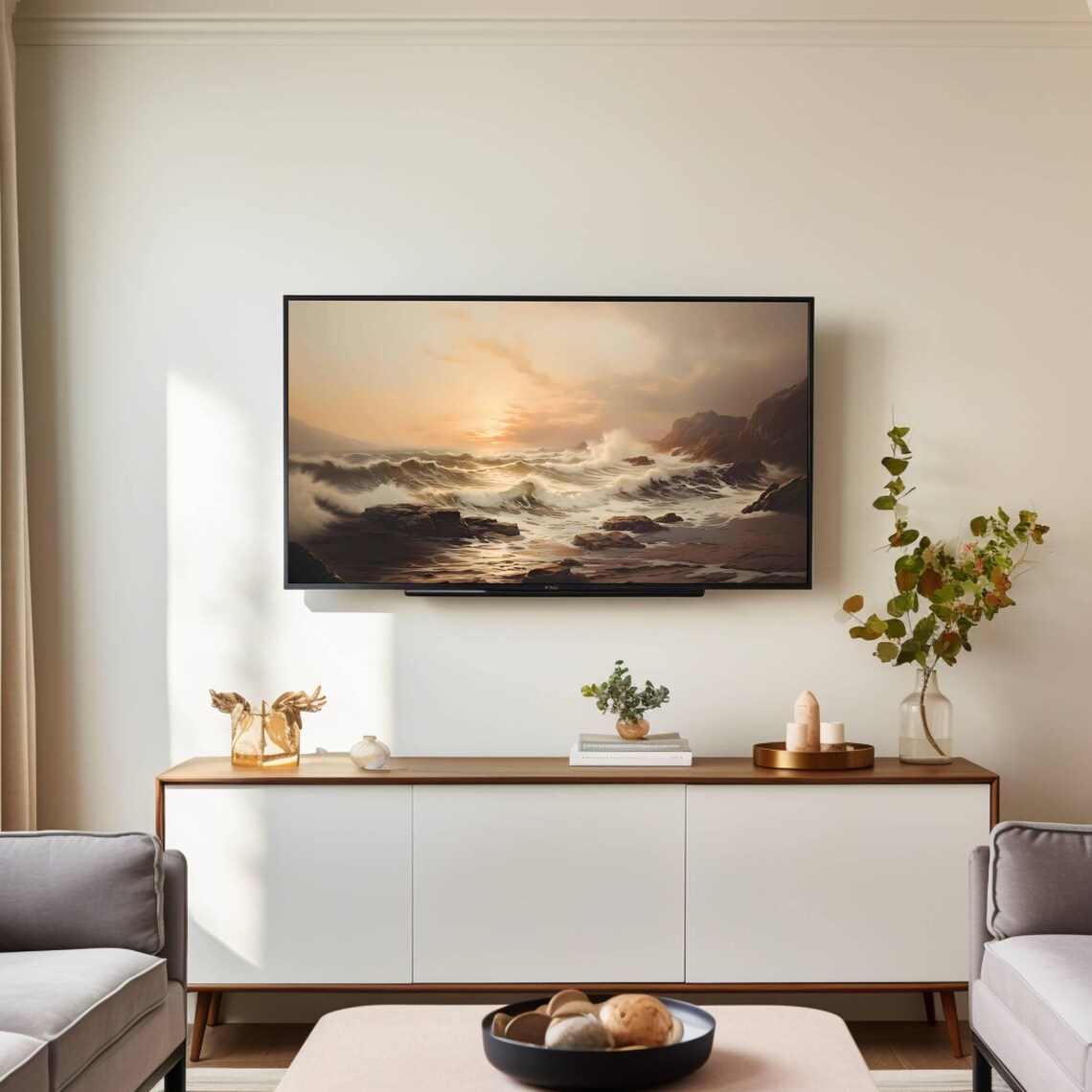 Rocky Seacoast Sunset Waves Crashing on Coastal Rocks Wall Art - Image 2