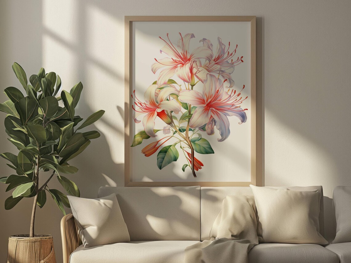 Honeysuckle Flowers Zodiac Floral Sketch Art Print - Image 2