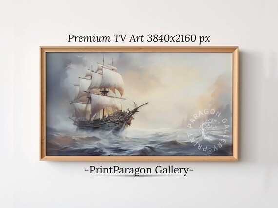 Pirate Ship Sailing Through Misty Ocean Waves Antique Maritime Scene Poster