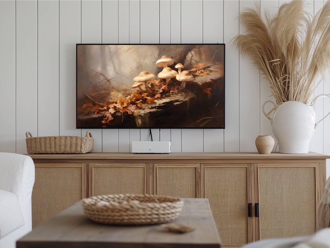 Misty Forest Mushrooms Autumn Leaves Moody Nature Frame TV Poster - Image 2