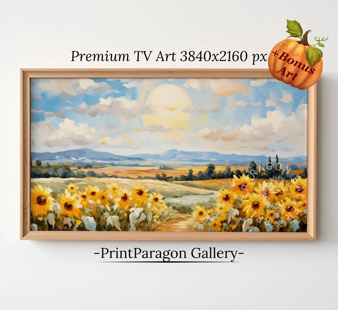 Sunflower Field With Distant Mountains Bright Summer Sky Landscape Poster