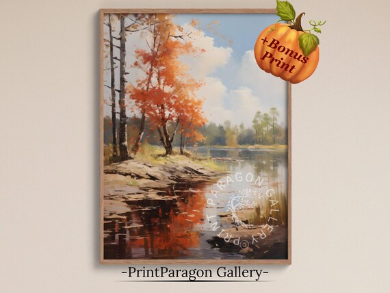 Autumn Birches by a Still Lake with Fiery Fall Reflections Wall Art