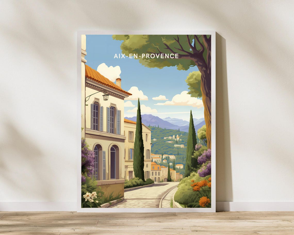 Aix-en-Provence France Provencal Street Cypress Trees Retro Poster