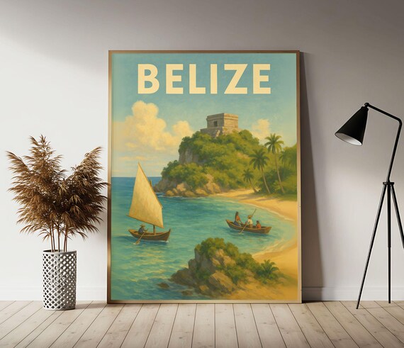 Belize Tropical Paradise Travel Poster Belizean Wall Art Print Vintage Decor