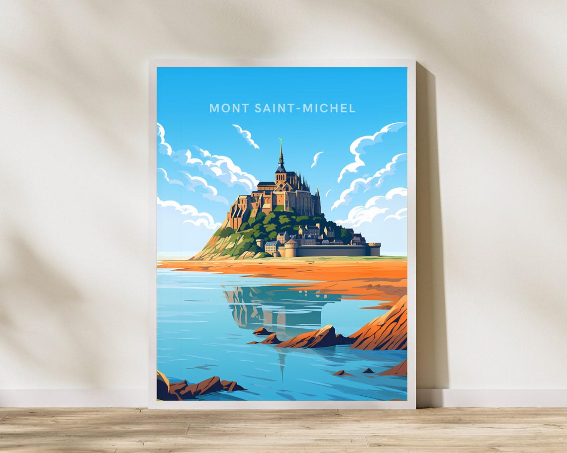 Mont Saint Michel France Island Abbey Vintage Travel Art Poster