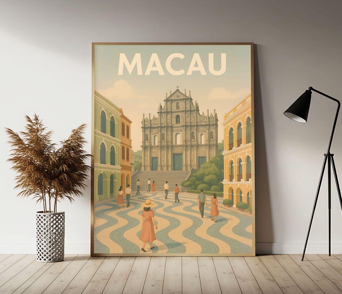 Historic Macau Ruins of Saint Paul Vintage China Travel Wall Poster