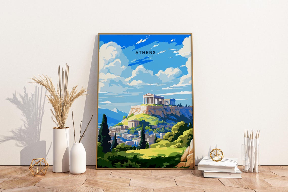 Athens Greece Acropolis Parthenon Sunny Vintage Travel Poster