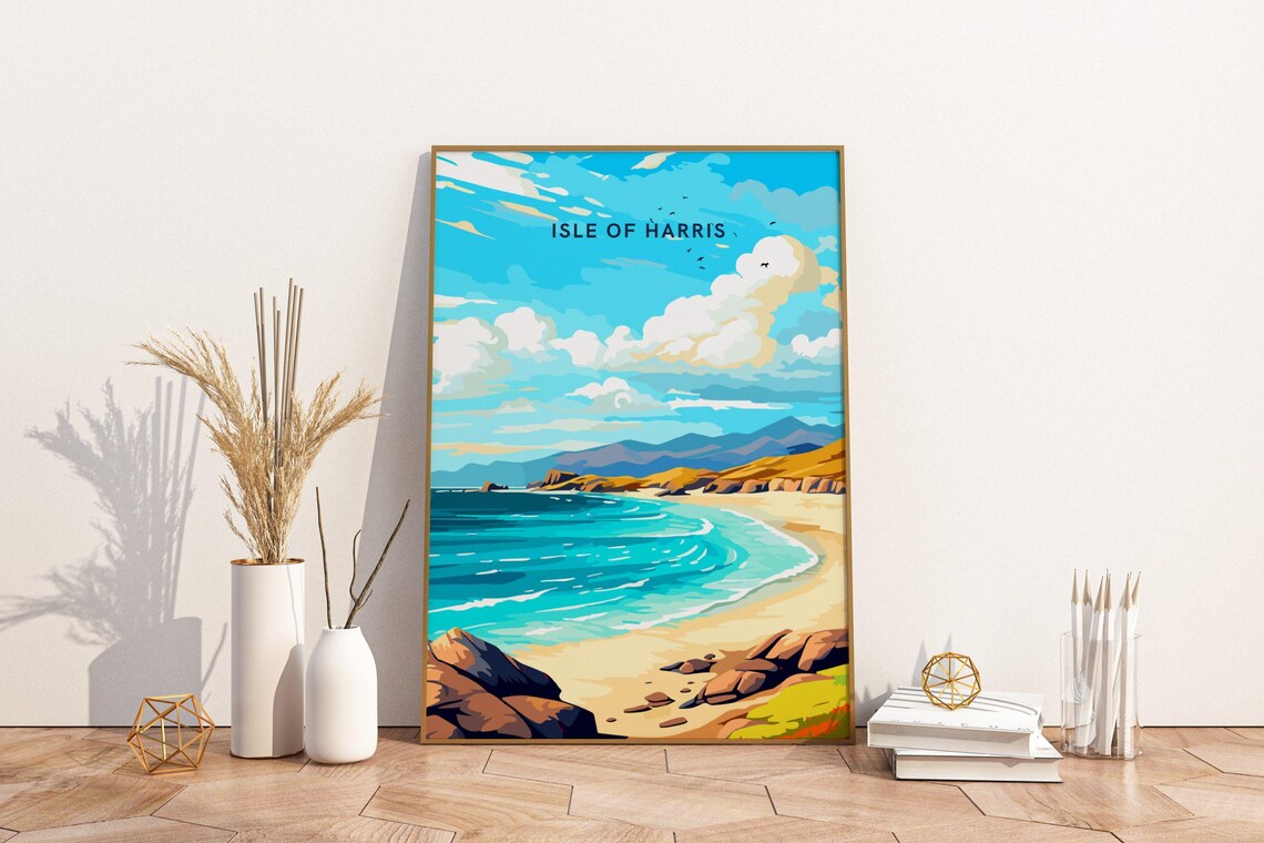 Isle of Harris Scotland Turquoise Bay Beach Vintage Travel Poster