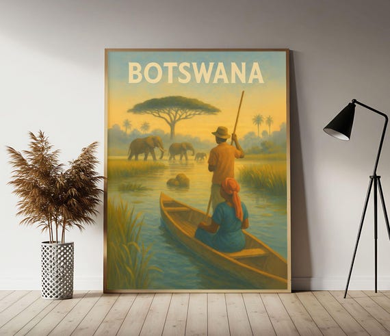 Botswana Tranquil Waterway Travel Poster Botswanan Wall Art Print Vintage Decor