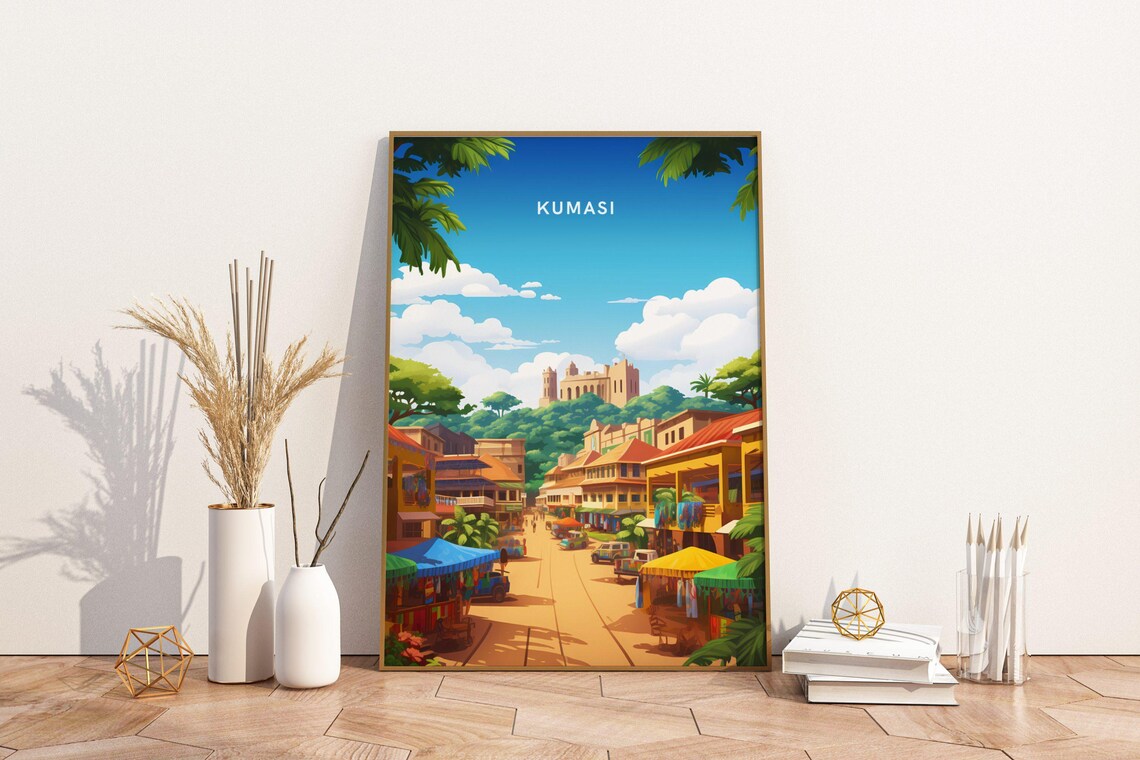 Kumasi Market Street Ghana West Africa Colorful Travel Scene Poster