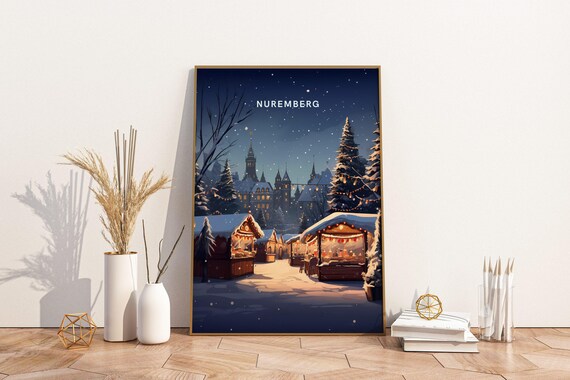 Nuremberg Christmas Market Snowy Night Germany Travel Poster