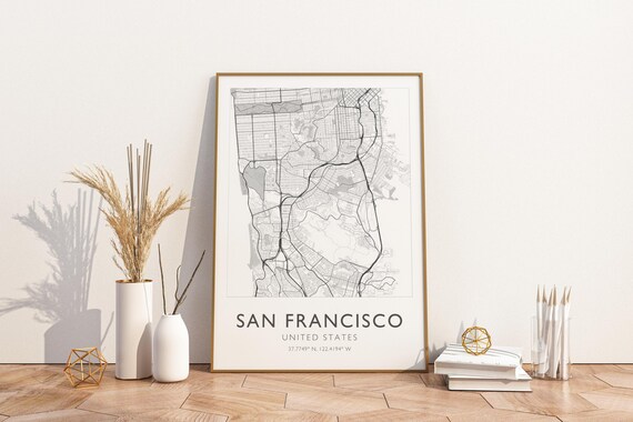 San Francisco United States Minimalist Grey Street Map Travel Poster