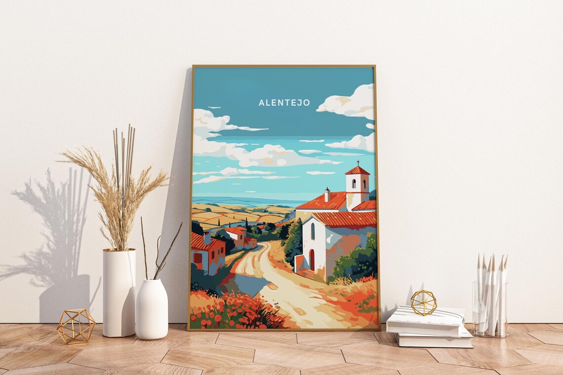 Alentejo Portugal Village Church Golden Countryside Travel Poster