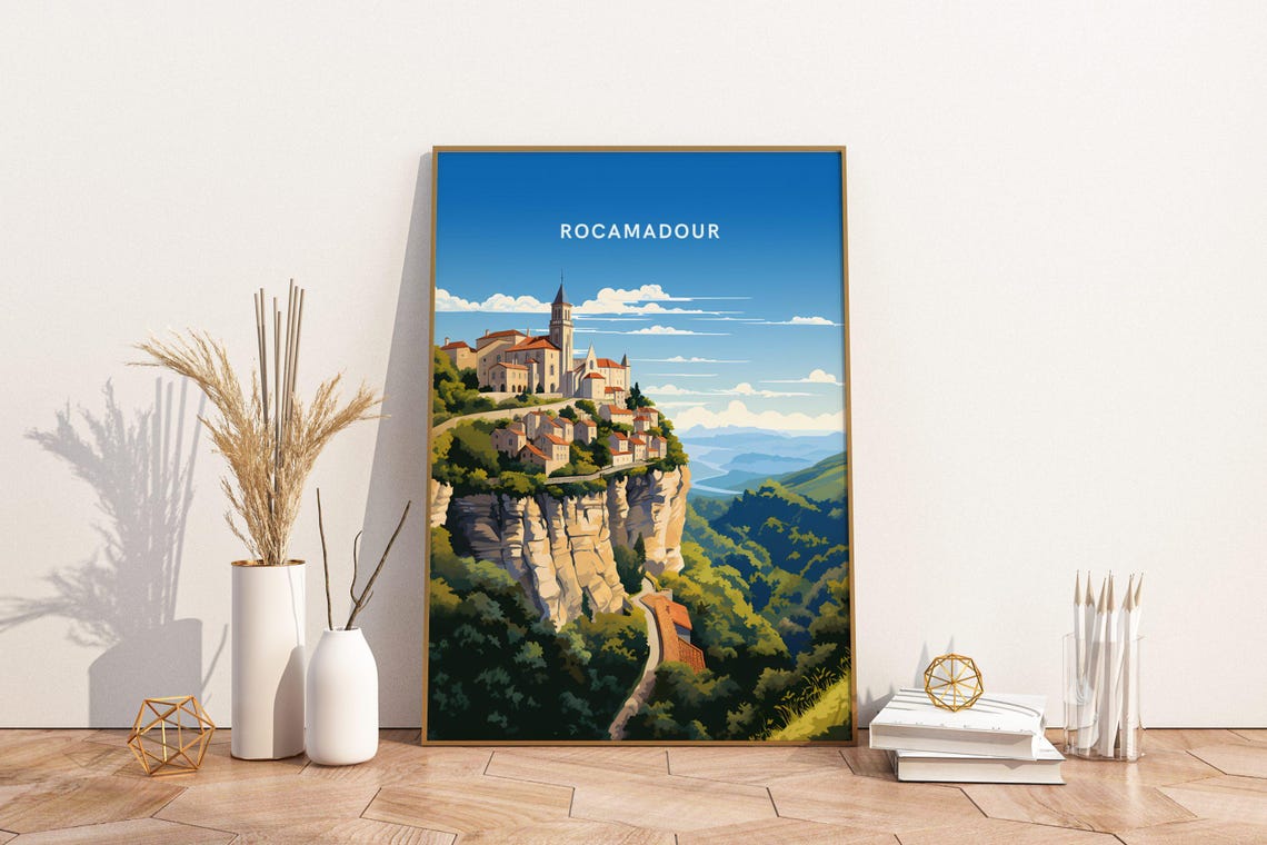 Rocamadour France Cliffside Medieval Village Valley Travel Art Poster