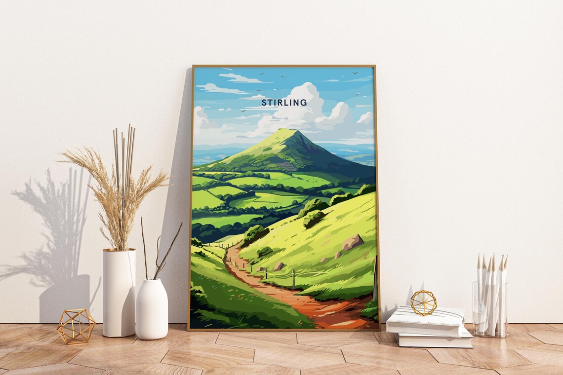 Stirling Scotland Rolling Green Hills Countryside Scenic Travel Poster