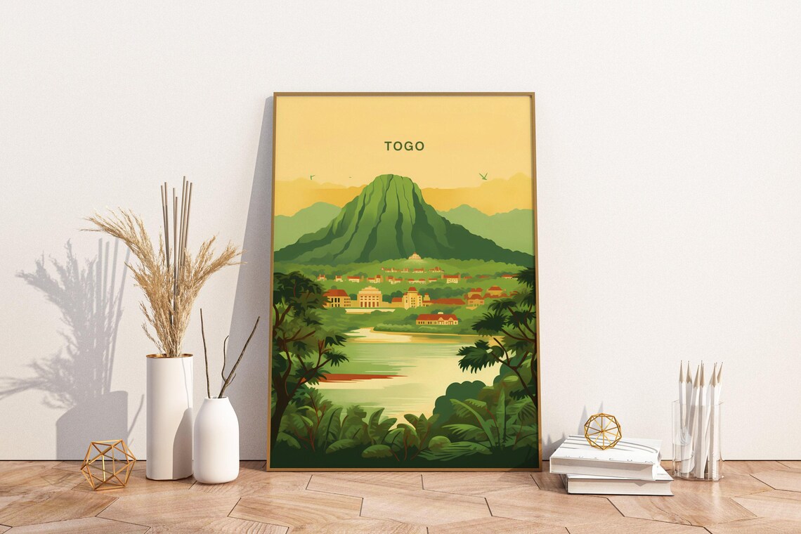 Togo West Africa Lush Green Mountain Lake Vintage Scenic Travel Poster