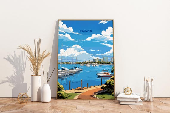 Darwin Australia Travel Print Poster Wall Art Vintage Decor