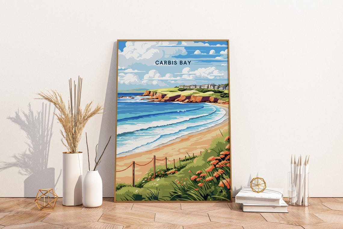 Carbis Bay St Ives Cornwall Beach Vintage Coastal Travel Poster