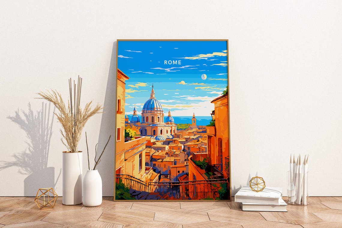 Rome Colorful Pop Art Travel Poster Saint Peter Dome Cityscape