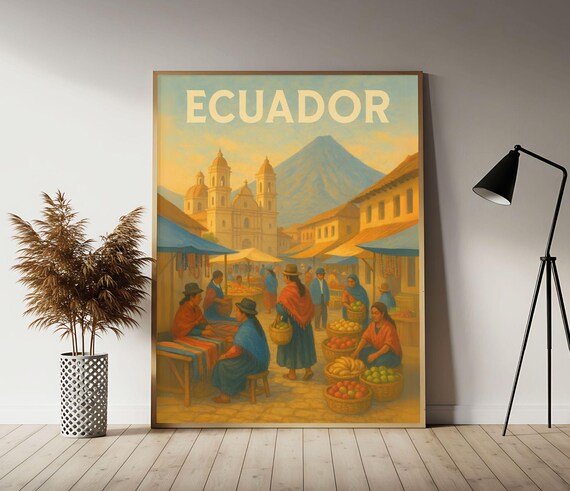 Ecuador Mercado Andino Travel Poster Ecuadorian Wall Art Print Vintage Decor