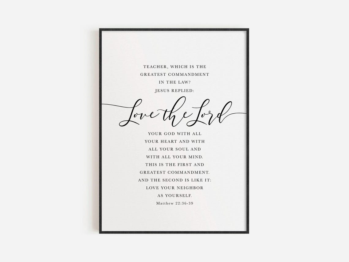 Matthew 22 Love the Lord Bible Verse Minimalist Scripture Wall Poster