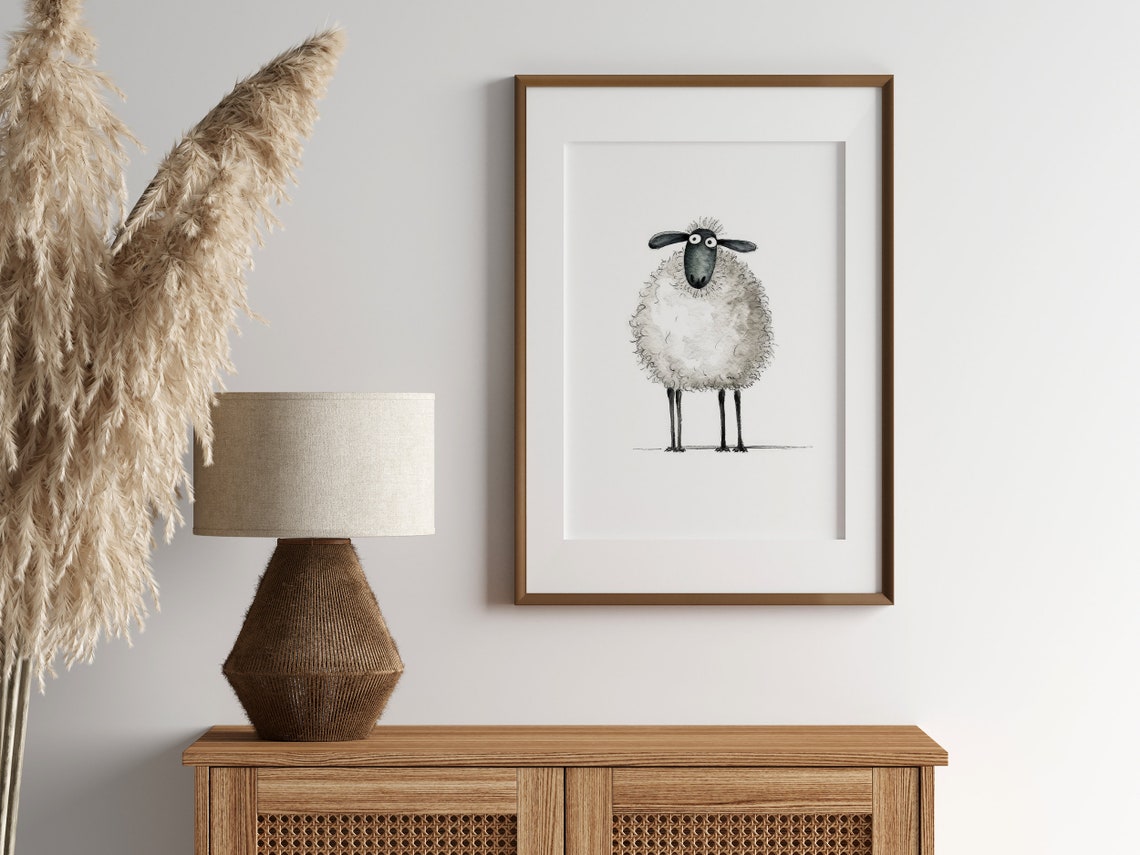 Charming Fluffy Sheep Cute Quirky Watercolor Funny Animal Poster - Image 5