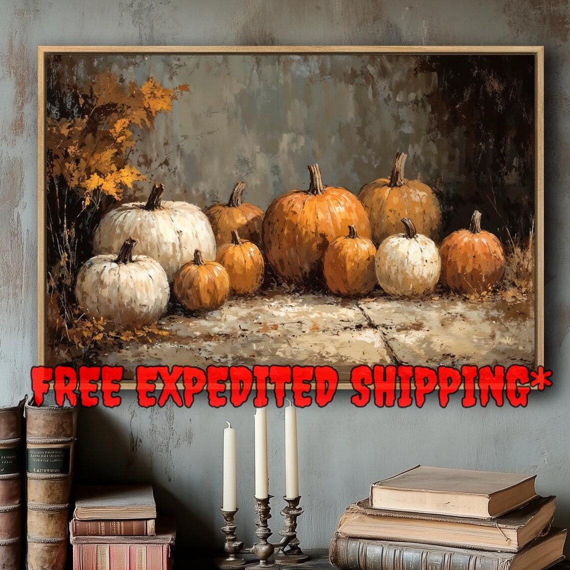 Rustic Pumpkins Still Life, Vintage Fall Art Print