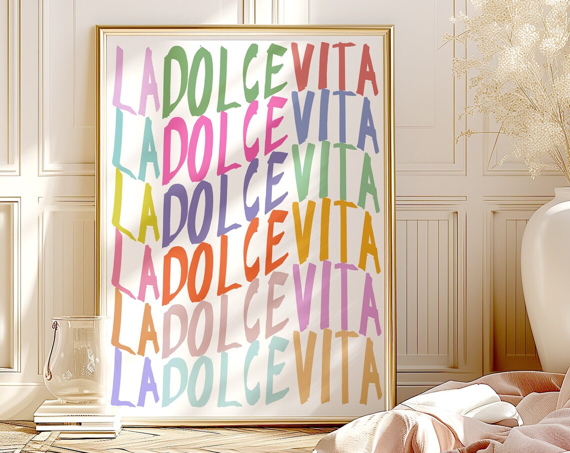 La Dolce Vita Rainbow Hand Lettering Typography Quote Art Poster