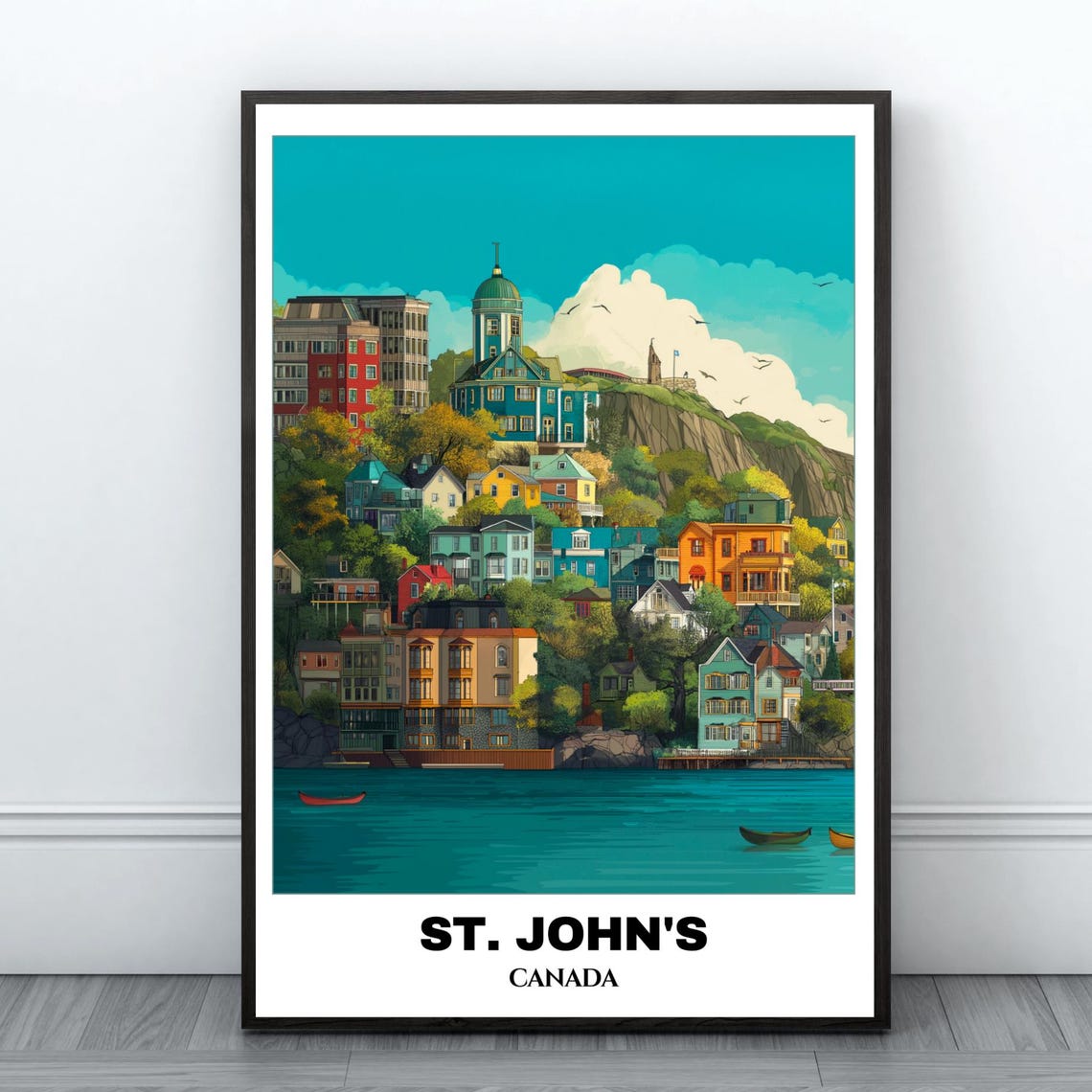 St. John's Canada Colorful Harbor Cityscape Row Houses Travel Poster