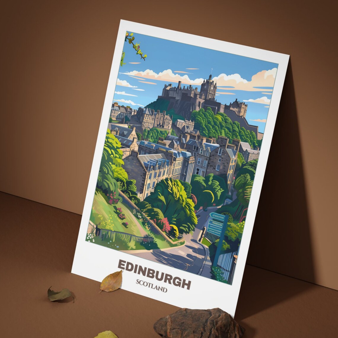Edinburgh Scotland Castle Rock Garden Street View Travel Poster - Image 3