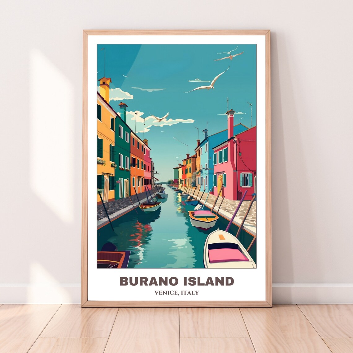 Burano Island Venice Colorful Canal Houses Boats Travel Poster - Image 4