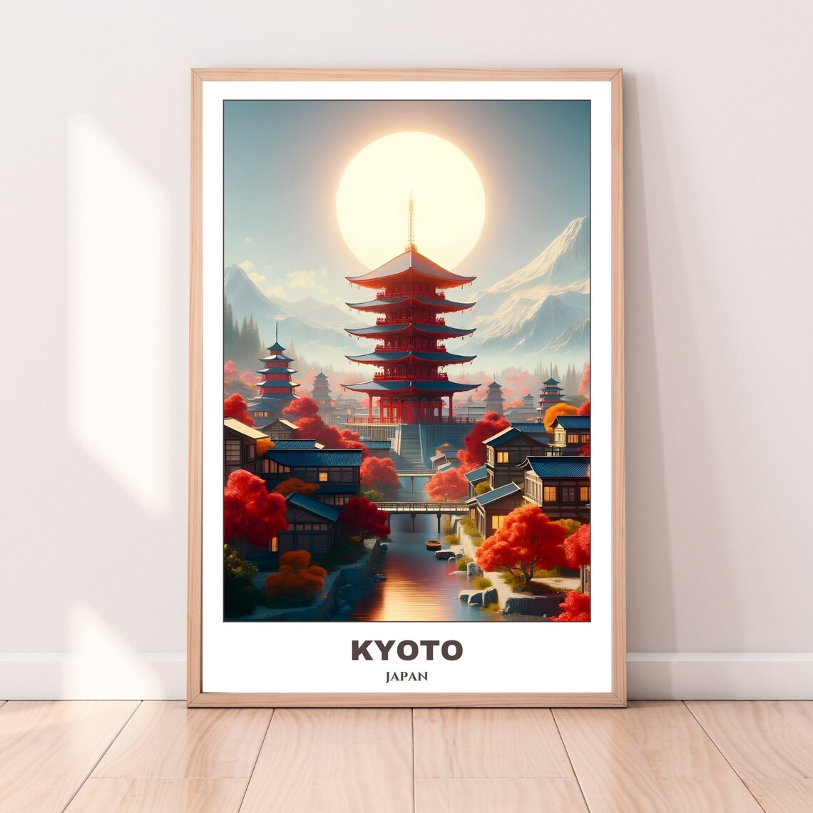 Kyoto Japan Five Story Pagoda Red Autumn Foliage Scene Poster - Image 3