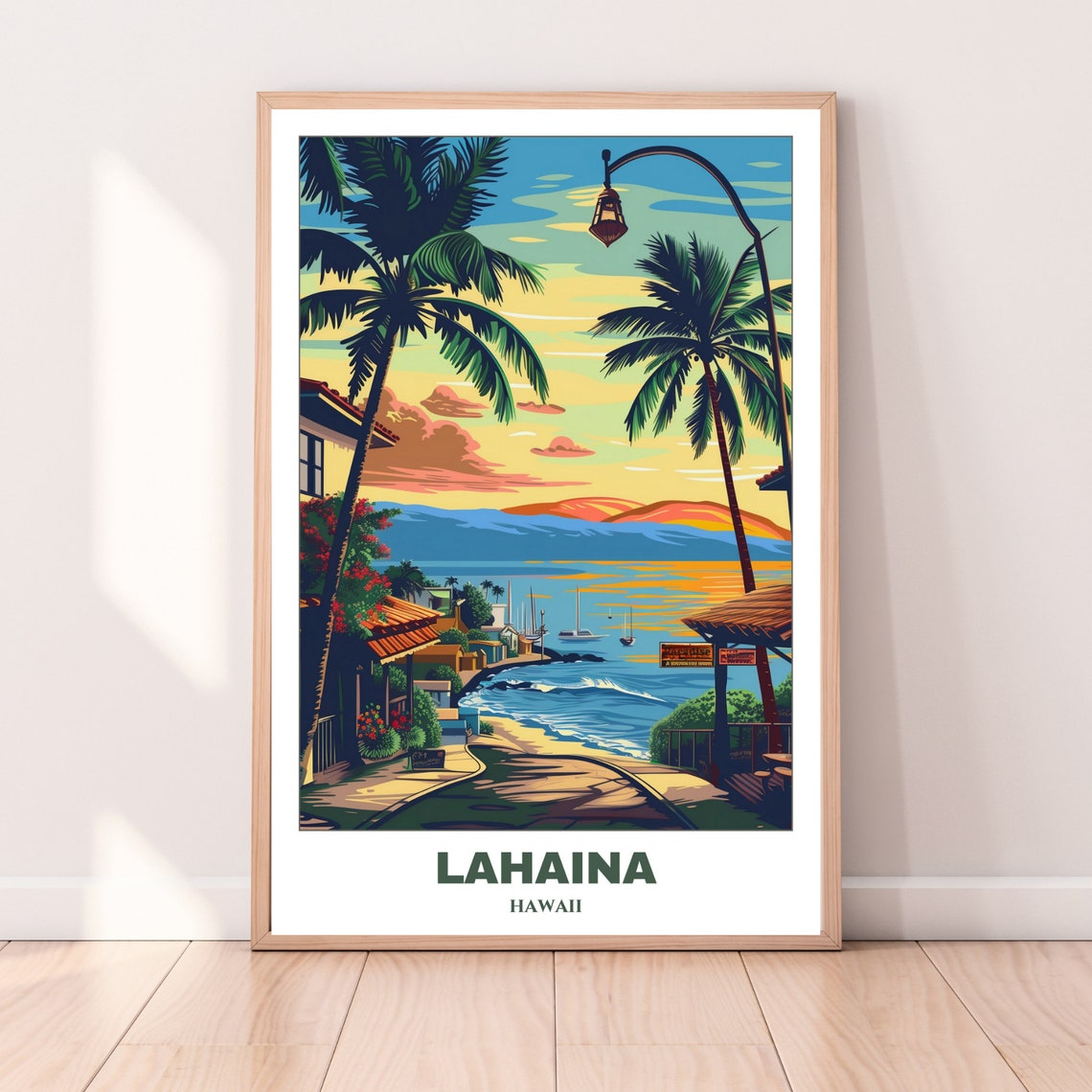 Lahaina Hawaii Sunset Sailboats Palm Lined Shore Travel Poster - Image 4