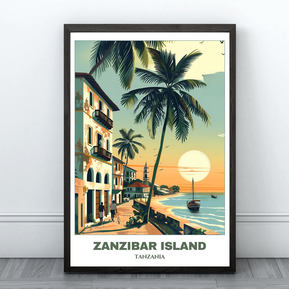 Zanzibar Island Travel Poster Tanzania Travel Poster Zanzibar Painting Print Wall Art Tanzania Home Decor Stone Town