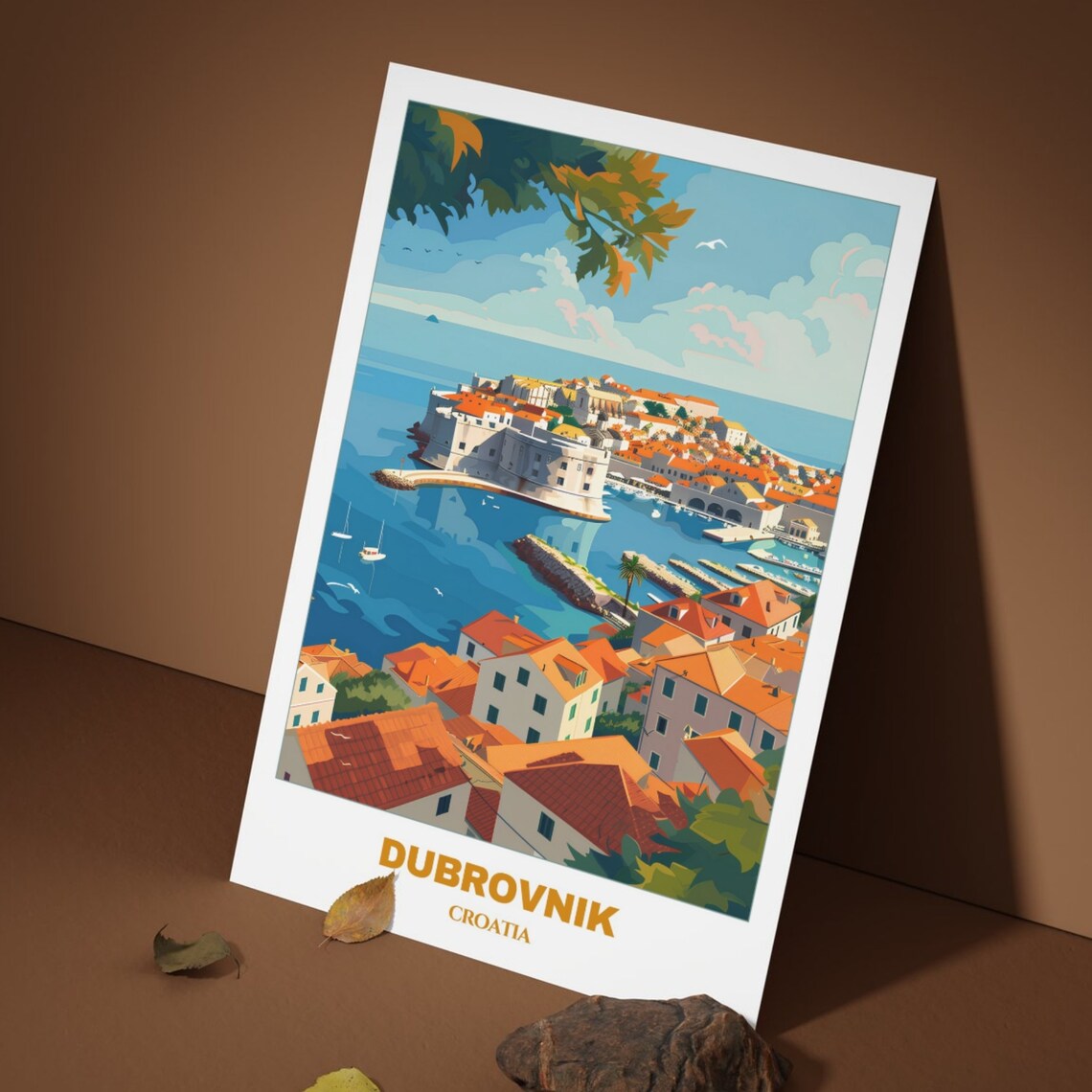 Dubrovnik Croatia Old Harbor Fortress Blue Sea Travel Poster - Image 3