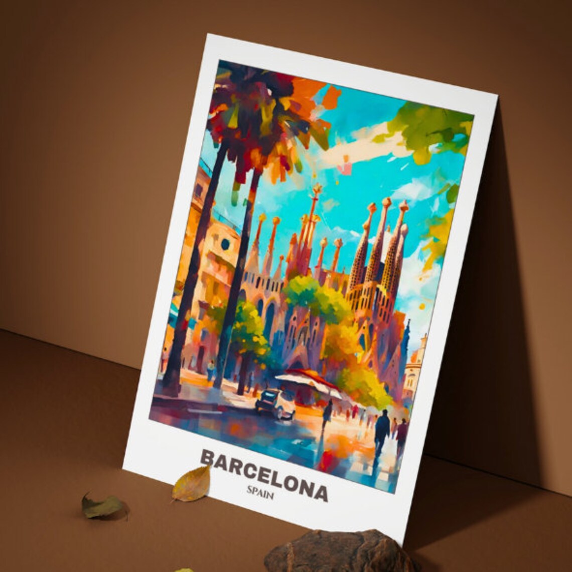 Barcelona Spain Sagrada Familia Colorful Street Scene Poster - Image 5