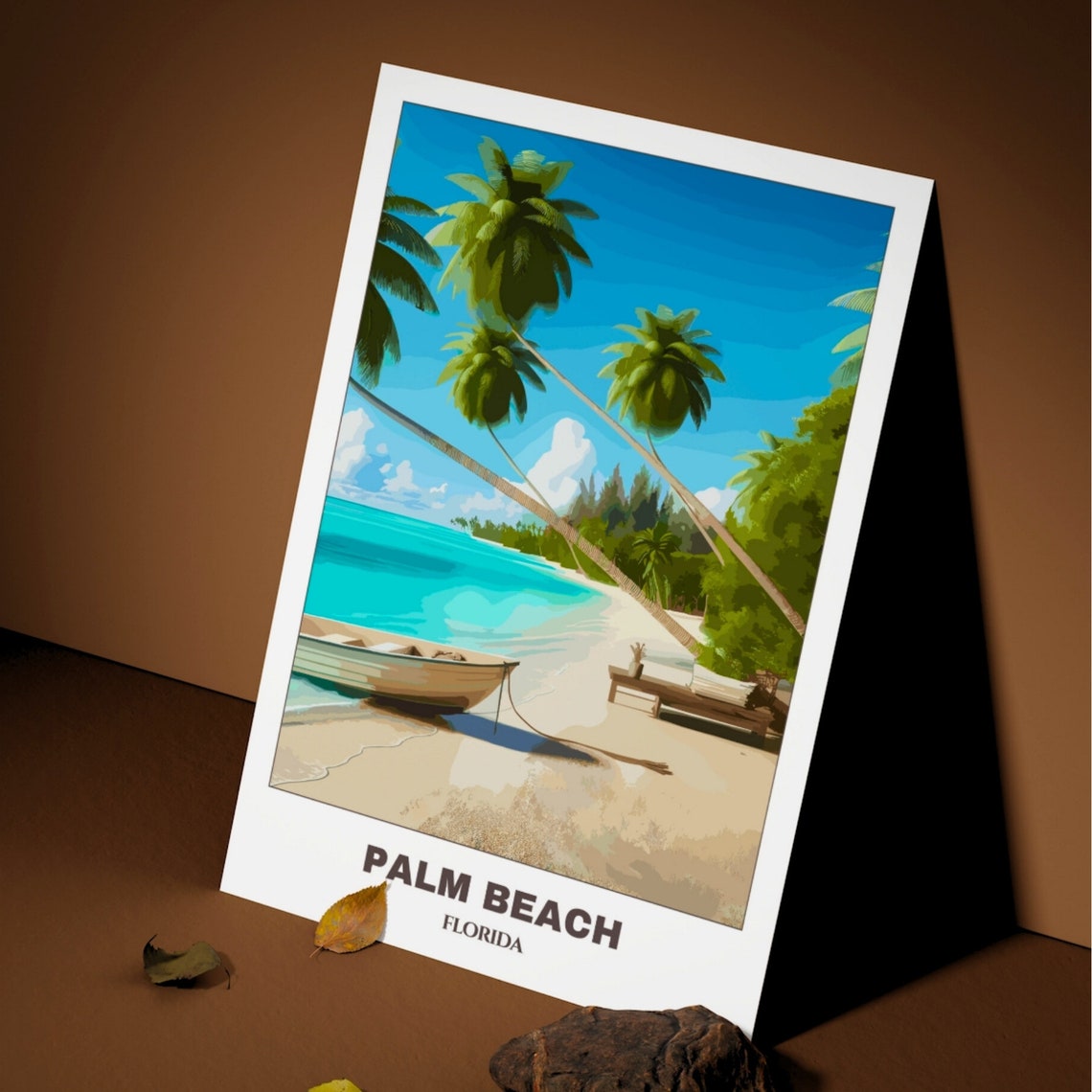 Palm Beach Florida Tropical Shore Palm Trees Beach Boat Poster - Image 3