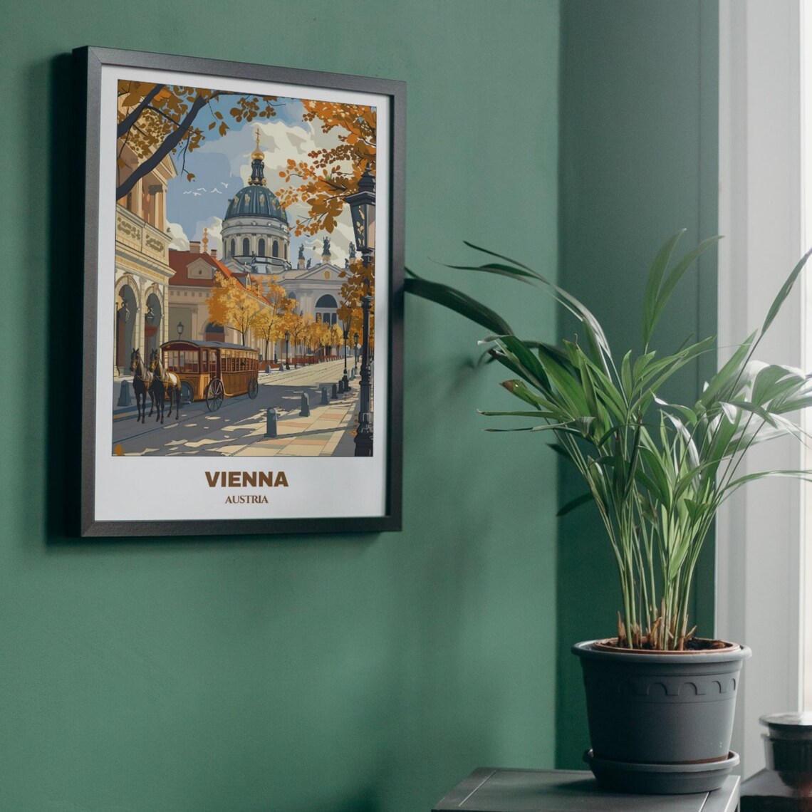 Vienna Austria Autumn Street Horse Carriage Cathedral Scene Poster - Image 5