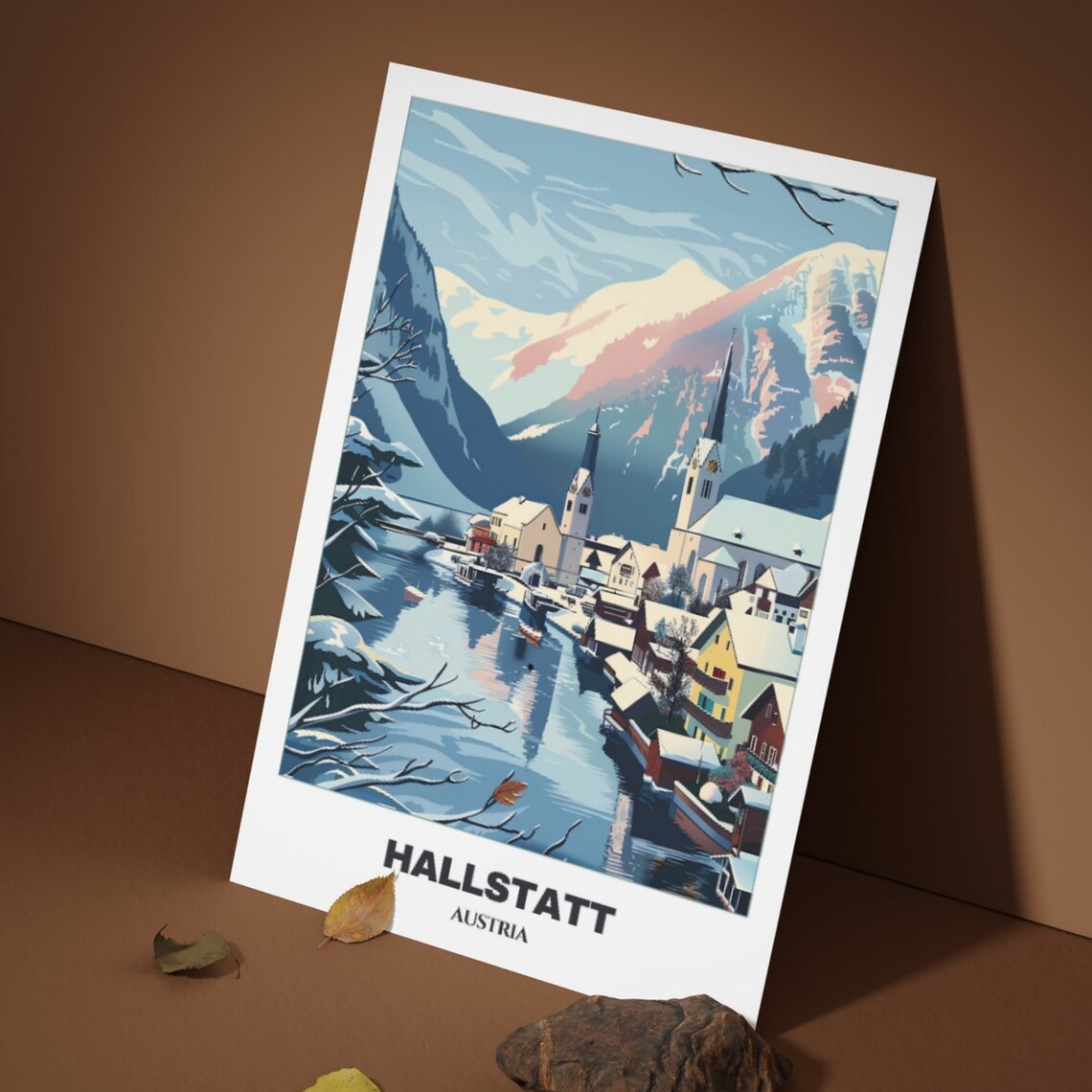 Hallstatt Austria Alpine Lake Church Snow Capped Mountains Poster - Image 3
