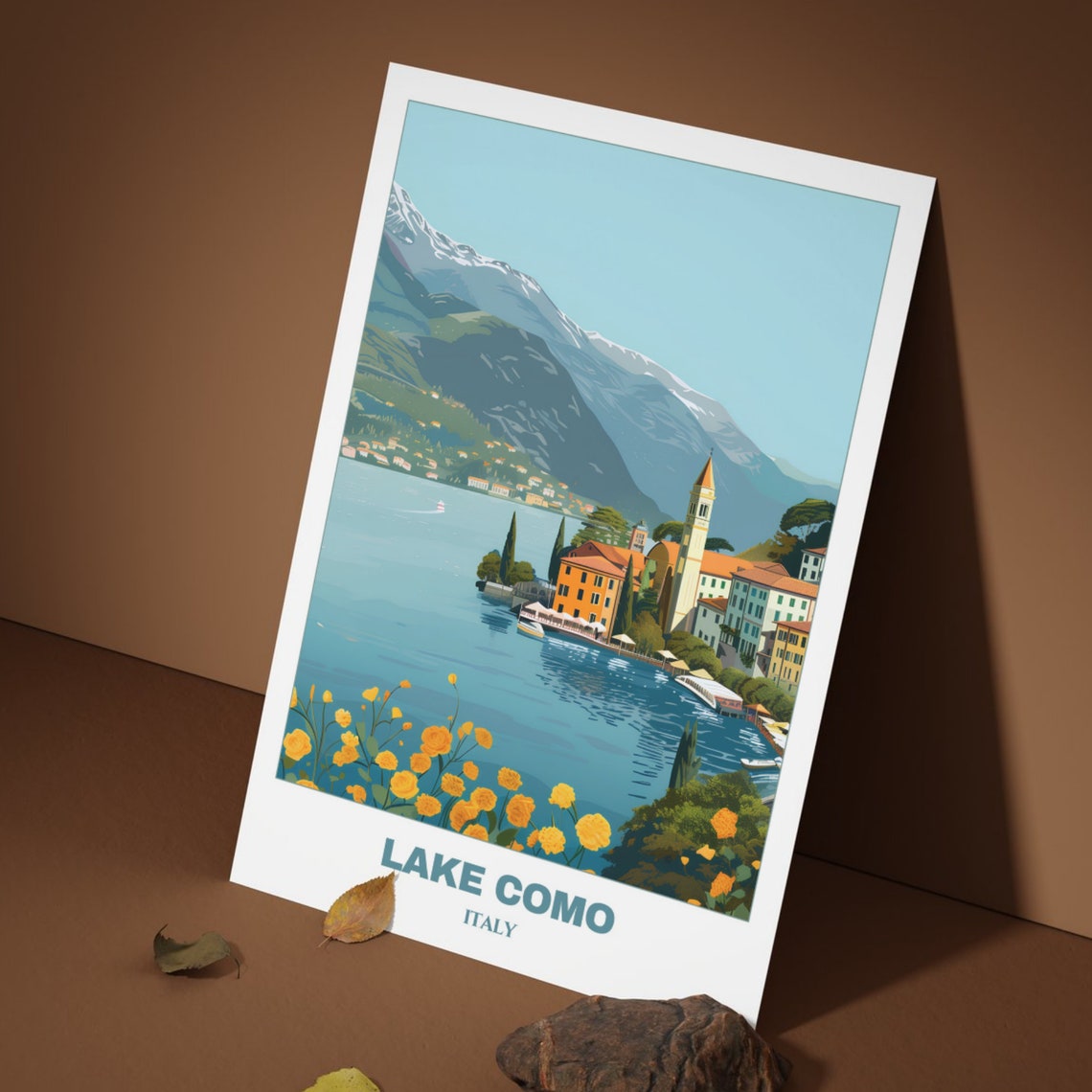 Lake Como Italy Village Church Bell Tower Mountains Travel Poster - Image 3