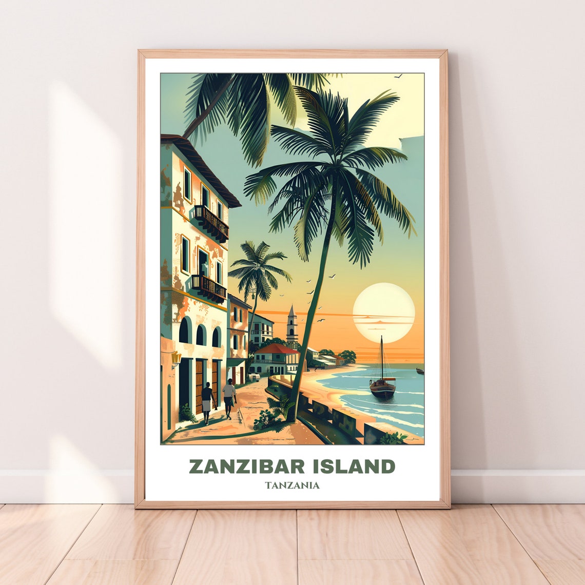 Zanzibar Island Stone Town Sunset Palm Trees Dhow Boat Poster - Image 3