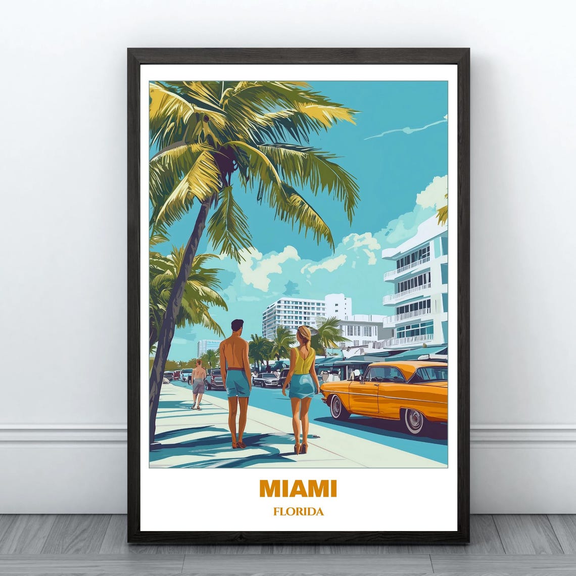 Miami Ocean Drive Art Deco District Classic Car Palms Poster