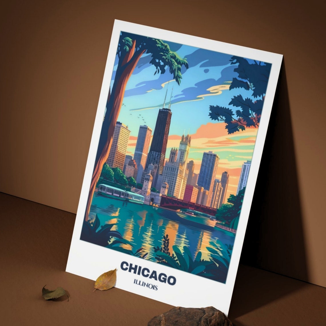 Chicago Illinois Lakefront Skyline Trees Quiet Sunset Calm Poster - Image 3
